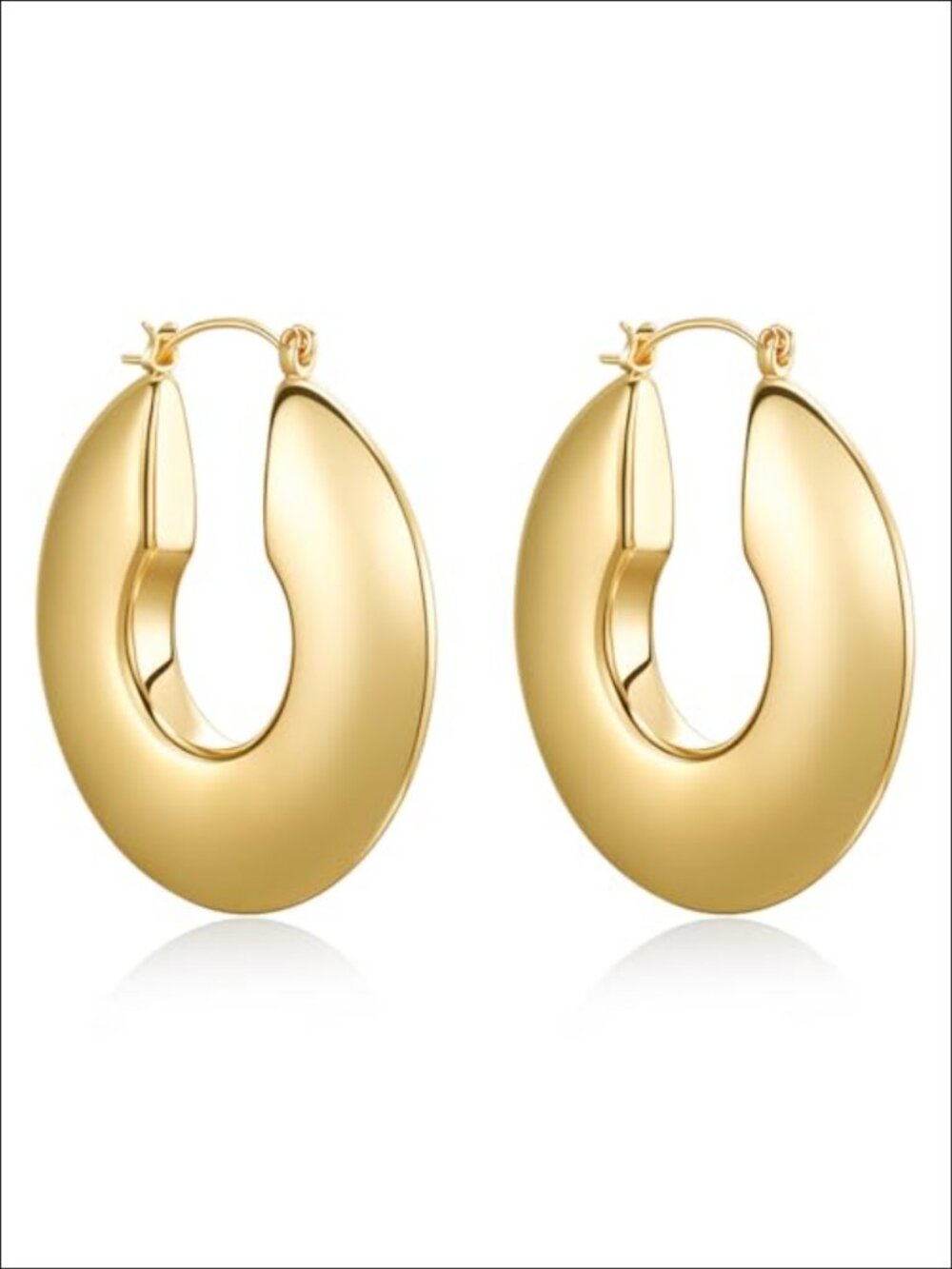 18K Gold Plated Sterling Silver Oval Chunky Hoop Earrings for Women